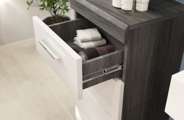 Badm�bel Set 4-teilig Shawn in wei� Hochglanz und Rauchsilber grau Badkombination 186 x 191 cm