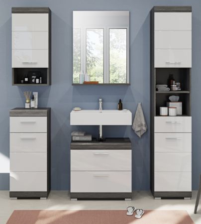 Badm�bel Set 5-teilig Shawn in wei� Hochglanz und Rauchsilber grau Badkombination 164 x 191 cm