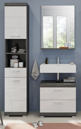Badm�bel Set 3-teilig Shawn in wei� Hochglanz und Rauchsilber grau Badkombination 112 x 191 cm