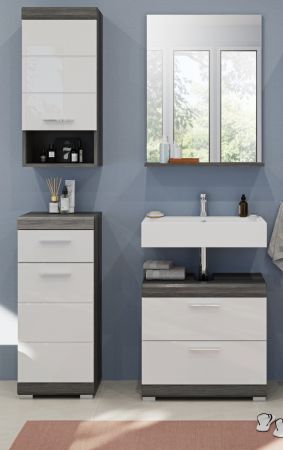 Badm�bel Set 4-teilig Shawn in wei� Hochglanz und Rauchsilber grau Badkombination 112 x 191 cm