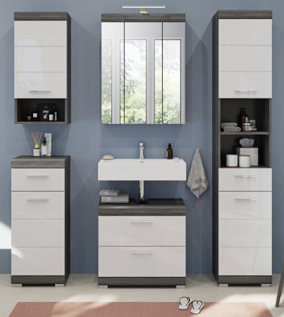 Badm�bel Set 5-teilig Shawn in wei� Hochglanz und Rauchsilber grau Badkombination 164 x 191 cm