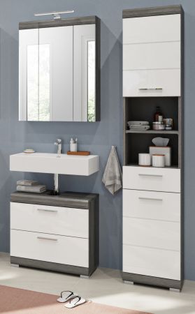 Badm�bel Set 3-teilig Shawn in wei� Hochglanz und Rauchsilber grau Badkombination 112 x 191 cm