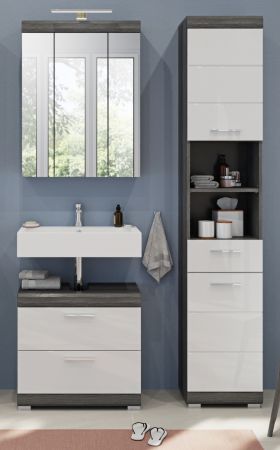 Badm�bel Set 3-teilig Shawn in wei� Hochglanz und Rauchsilber grau Badkombination 112 x 191 cm