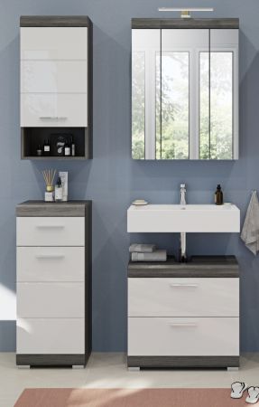 Badm�bel Set 4-teilig Shawn in wei� Hochglanz und Rauchsilber grau Badkombination 112 x 191 cm