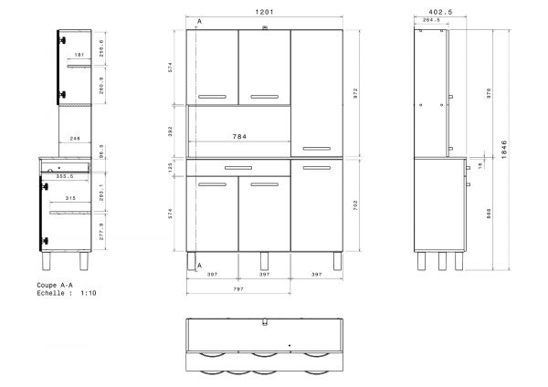 Parisot K�chenschrank Spring in wei� und grau K�che Buffet 120 x 181 cm