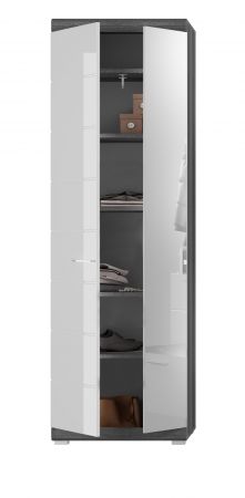 Garderobenschrank Shawn in wei� Hochglanz und Rauchsilber grau Garderobe oder gro�er Schuhschrank mit Spiegel 62 x 197 cm