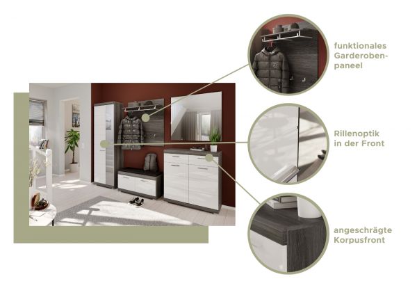 Garderobenpaneel Shawn in Rauchsilber grau Wandgarderobe 90 x 98 cm