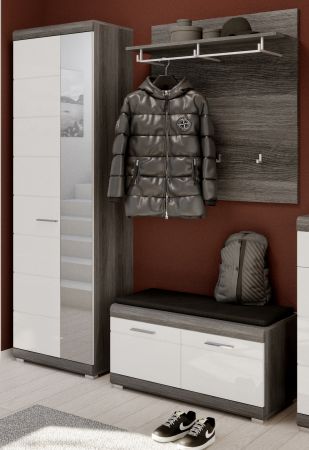 Garderobe Set 3-teilig Shawn in wei� Hochglanz und Rauchsilber grau Garderobenkombination 167 x 197 cm