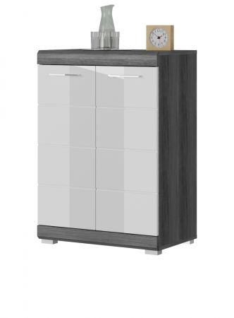 Kommode Shawn in wei� Hochglanz und Rauchsilber grau Sideboard 60 x 85 cm