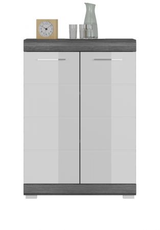 Kommode Shawn in wei� Hochglanz und Rauchsilber grau Sideboard 60 x 85 cm