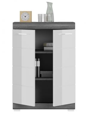 Kommode Shawn in wei� Hochglanz und Rauchsilber grau Sideboard 60 x 85 cm