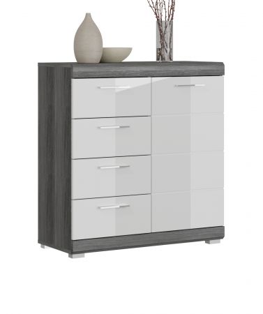 Kommode Shawn in wei� Hochglanz und Rauchsilber grau Sideboard 80 x 85 cm
