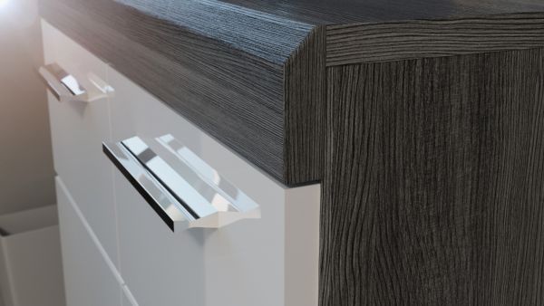 Kommode Shawn in wei� Hochglanz und Rauchsilber grau Sideboard 80 x 85 cm