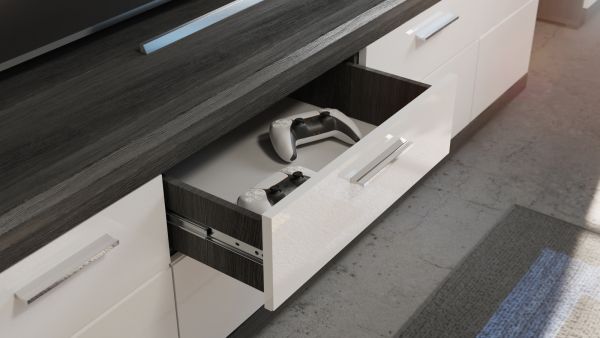 Sideboard Shawn in wei� Hochglanz und Rauchsilber grau Kommode 120 x 85 cm
