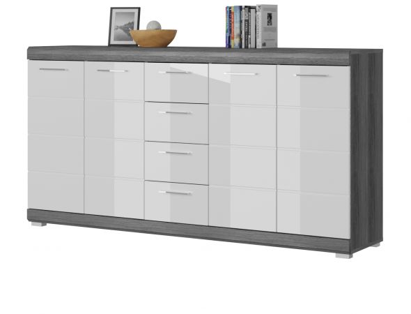 Sideboard Shawn in wei� Hochglanz und Rauchsilber grau Kommode 165 x 85 cm