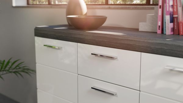 Sideboard Shawn in wei� Hochglanz und Rauchsilber grau Kommode 165 x 85 cm