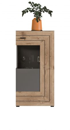 Vitrine Freno in Nox Eiche und Basalt grau matt Wohn- und Esszimmer Standvitrine 60 x 118 cm
