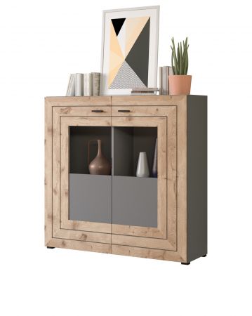 Highboard Freno in Nox Eiche und Basalt grau matt Wohn- und Esszimmer Anrichte 120 x 117 cm