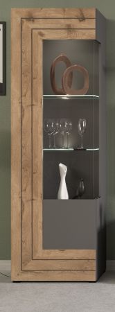 Vitrine Freno in Nox Eiche und Basalt grau matt Wohn- und Esszimmer Standvitrine mit LED Beleuchtung 60 x 194 cm