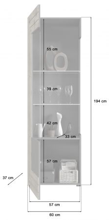 Vitrine Freno in Nox Eiche und Basalt grau matt Wohn- und Esszimmer Standvitrine mit LED Beleuchtung 60 x 194 cm