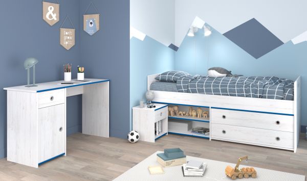 Parisot Kinder- und Jugendzimmer Smoozy27 in wei� Kiefer mit blau oder pink Komplett-Set 3-teilig