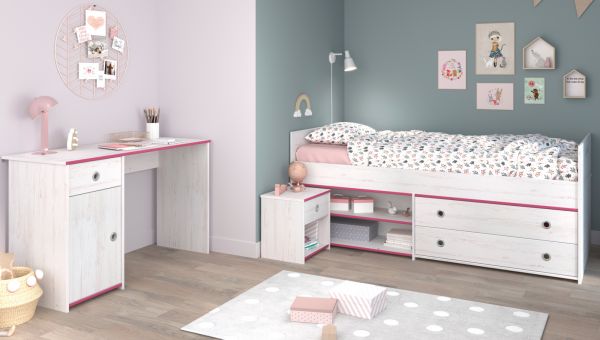 Parisot Kinder- und Jugendzimmer Smoozy27 in wei� Kiefer mit blau oder pink Komplett-Set 3-teilig