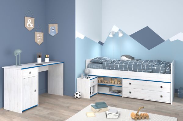 Parisot Kinder- und Jugendzimmer Smoozy27 in wei� Kiefer mit blau oder pink Komplett-Set 3-teilig