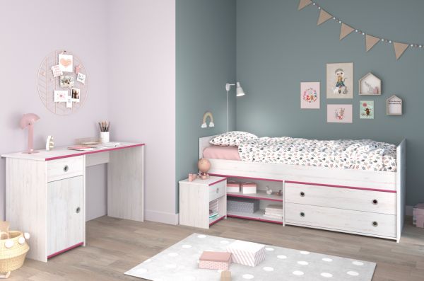 Parisot Kinder- und Jugendzimmer Smoozy27 in wei� Kiefer mit blau oder pink Komplett-Set 3-teilig