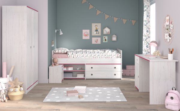 Parisot Kinder- und Jugendzimmer Smoozy26 in wei� Kiefer mit blau oder pink Komplett-Set 4-teilig
