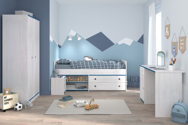 Parisot Kinder- und Jugendzimmer Smoozy26 in wei� Kiefer mit blau oder pink Komplett-Set 4-teilig