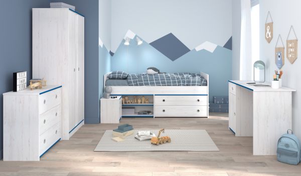 Parisot Kinder- und Jugendzimmer Smoozy36 in wei� Kiefer mit blau oder pink Komplett-Set 5-teilig