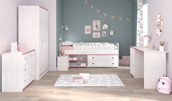 Parisot Kinder- und Jugendzimmer Smoozy36 in wei� Kiefer mit blau oder pink Komplett-Set 5-teilig