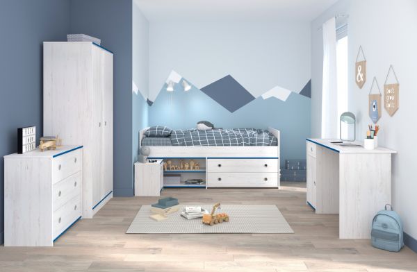 Parisot Kinder- und Jugendzimmer Smoozy36 in wei� Kiefer mit blau oder pink Komplett-Set 5-teilig