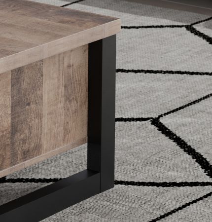 Couchtisch Concrete in Eiche Tabak und schwarz Beistelltisch mit Ablage 110 x 65 cm