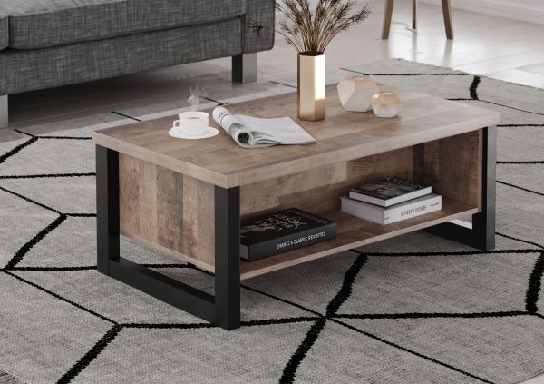 Couchtisch Concrete in Eiche Tabak und schwarz Beistelltisch mit Ablage 110 x 65 cm