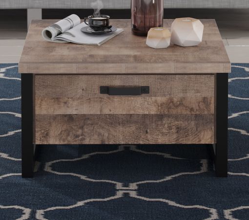 Couchtisch Concrete in Eiche Tabak und schwarz Beistelltisch mit 2 x Schubkasten 80 x 80 cm