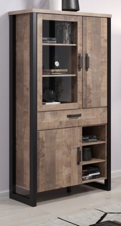 Vitrine Concrete in Eiche Tabak und schwarz Wohn- und Esszimmer Vitrinenschrank 106 x 195 cm
