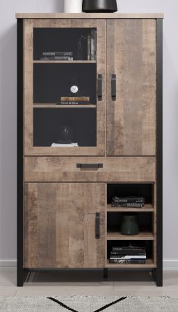 Vitrine Concrete in Eiche Tabak und schwarz Wohn- und Esszimmer Vitrinenschrank 106 x 195 cm