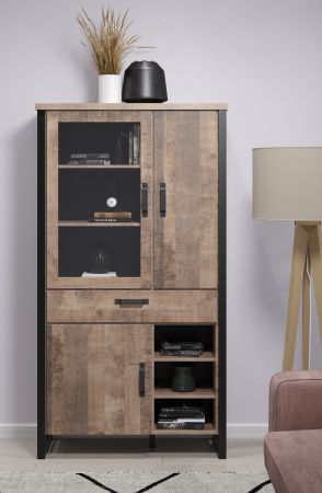 Vitrine Concrete in Eiche Tabak und schwarz Wohn- und Esszimmer Vitrinenschrank 106 x 195 cm