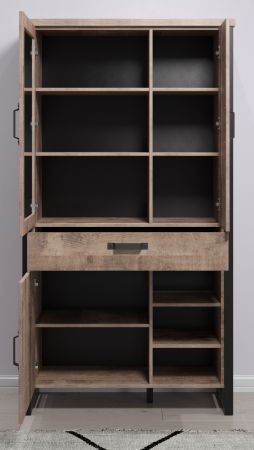 Vitrine Concrete in Eiche Tabak und schwarz Wohn- und Esszimmer Vitrinenschrank 106 x 195 cm