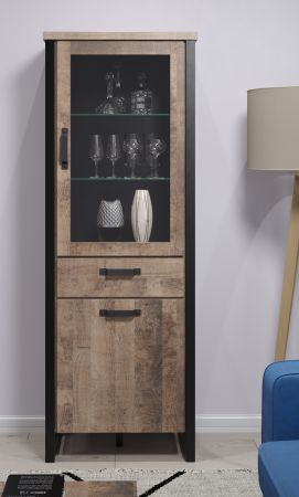Vitrine Concrete in Eiche Tabak und schwarz Wohn- und Esszimmer Vitrinenschrank 70 x 195 cm