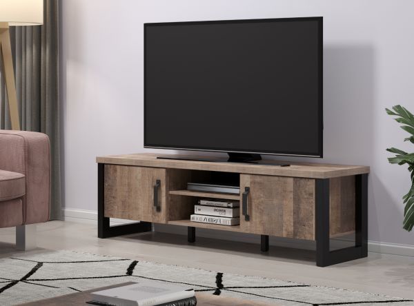TV-Lowboard Concrete in Eiche Tabak und schwarz TV Unterteil 166 x 50 cm