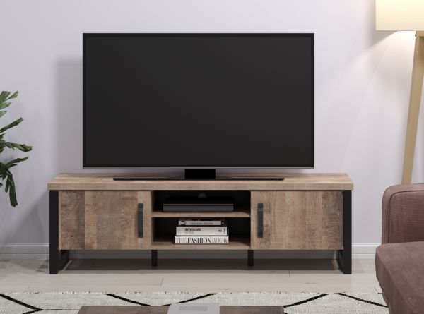 TV-Lowboard Concrete in Eiche Tabak und schwarz TV Unterteil 166 x 50 cm
