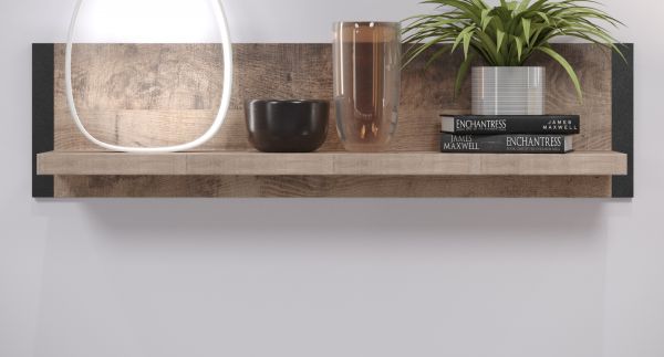 Wandboard Concrete in Eiche Tabak und schwarz B�cherregal 110 cm