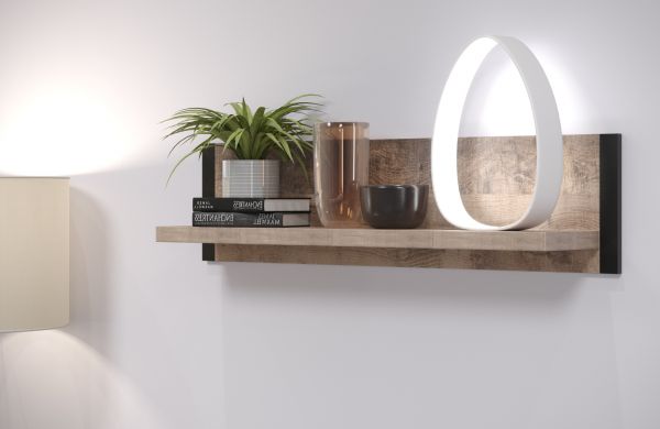 Wandboard Concrete in Eiche Tabak und schwarz B�cherregal 110 cm