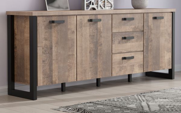 Sideboard Concrete in Eiche Tabak und schwarz Wohn- und Esszimmer Kommode 214 x 86 cm