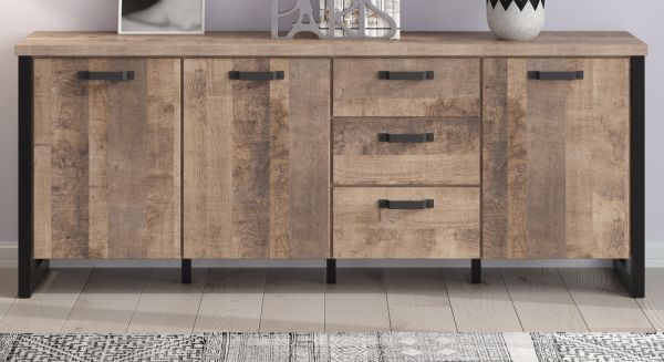 Sideboard Concrete in Eiche Tabak und schwarz Wohn- und Esszimmer Kommode 214 x 86 cm