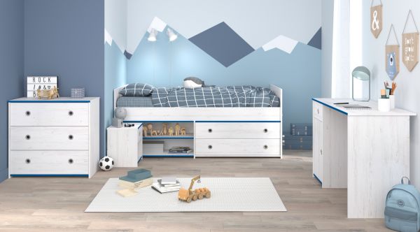 Parisot Kinder- und Jugendzimmer Smoozy37 in wei� Kiefer mit blau oder pink Komplett-Set 4-teilig