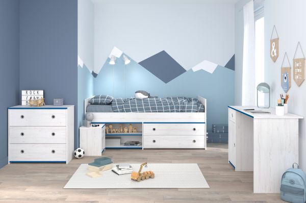 Parisot Kinder- und Jugendzimmer Smoozy37 in wei� Kiefer mit blau oder pink Komplett-Set 4-teilig