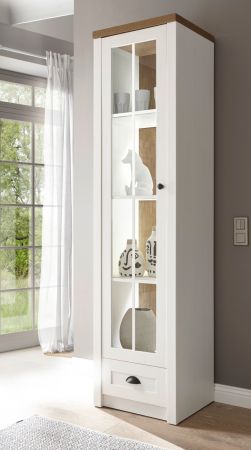 Vitrine Seyne in wei� Pinie und Eiche hell Landhaus Vitrinenschrank 50 x 198 cm